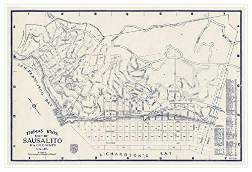 Antiguos Maps - Sausalito Marin County California Map Circa 1938 - Measures 24 inches x 36 inches -610 mm x 915 mm-