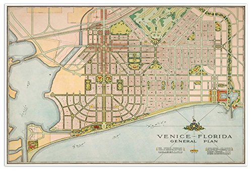 Antiguos Maps - Venice, Florida General Plan City Map Circa 1926 - Measures 24 in x 36 in -610 mm x 915 mm-