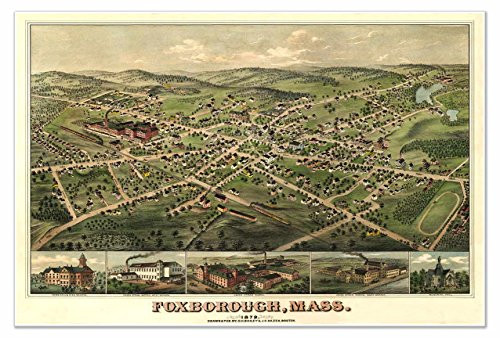 Antiguos Maps - Map of Foxborough -Foxboro- Massachusetts Circa 1879 - Measures 24 in x 36 in -610 mm x 915 mm-