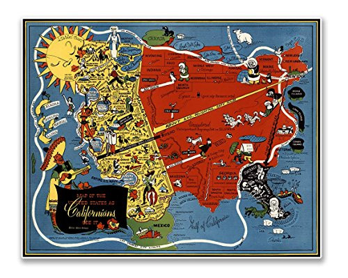 Antiguos Maps - California's Idea of The United States of America Map Circa 1947 - Measures 24 in x 32 in -610 mm x 813 mm-