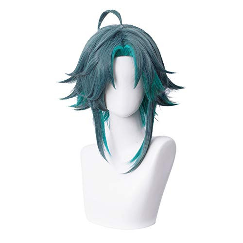 SL Short Bluish Green Blue Wig for Xiao Genshin Impact Game Anime Fluffy Cosplay Hair Wigs with Bangs plus Cap SL Short Bluish Green Blue Wig for Xiao Genshin Impact Game Anime Fluffy Cosplay Hair Wigs with Bangs plus Cap