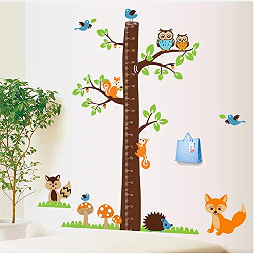 Jnadmawq Cartoon Animals Squirrel Height Scale Tree Height Measure Wall Sticker for Kids Rooms Growth Chart Nursery Room Decor Wall Art