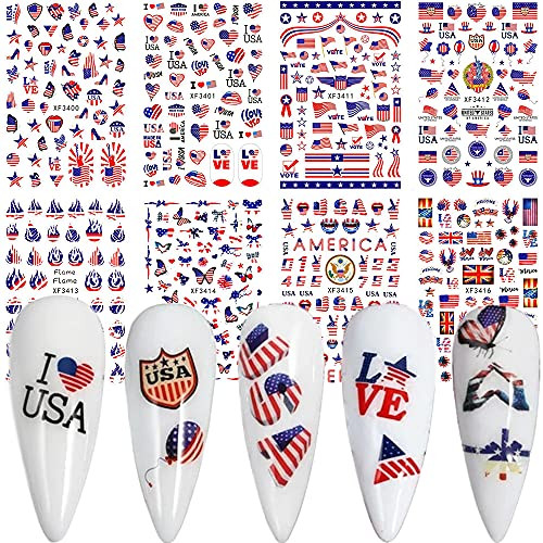 8 Sheets American Independence Day Nail Art Stickers Decals Decoration for July 4th Nail Art Charm Design National Flag Flame Butterfly Heart Pattern Nail Supply 3D self-Adhesive Acrylic 8 Sheets American Independence Day Nail Art Stickers Decals Decoration for July 4th Nail Art Charm Design National Flag Flame Butterfly Heart Pattern Nail Supply 3D self-Adhesive Acrylic