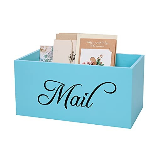 VENESUN Wood Mail Organizer Countertop, Wooden Farmhouse Mailbox for Home Office Decorative Holder, Blue