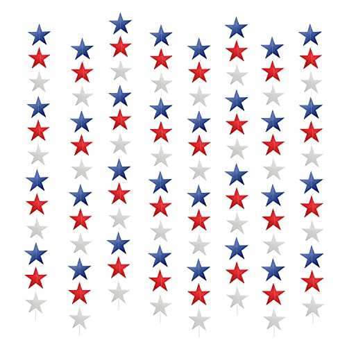 Patriotic Star Streamers Banner Garland Decorations for 4th of July Red White Blue Hanging Stars Banner Memorial Day, Independence Day Celebration, Veterans Day Party Decorations, 8 Pack