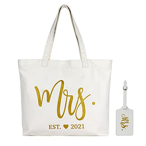 Bride Tote Bag with Zipper, Gifts for Bride / Bachelorette Party / Bridal Shower, Canvas White