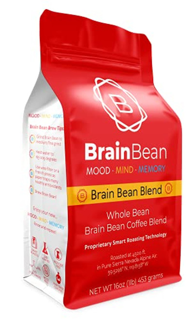 Brain Bean Organic Coffee | Smooth Taste, Antioxidant Rich  and  Fair Trade | Whole Bean Medium Roast 16 Oz
