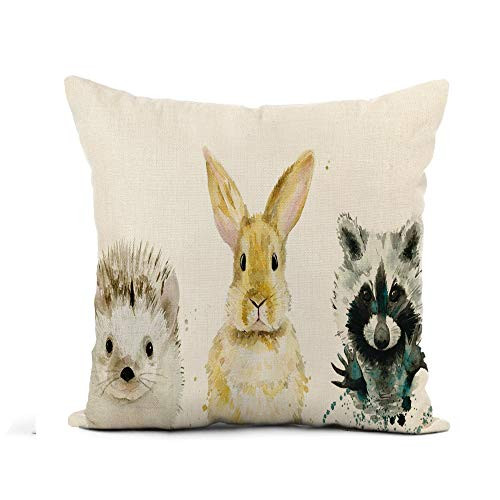 Awowee Flax Throw Pillow Cover Beige Bunny Animal Watercolour on White Brown Rabbit Abstract 20x20 Inches Pillowcase Home Decor Square Cotton Linen Pillow Case Cushion Cover