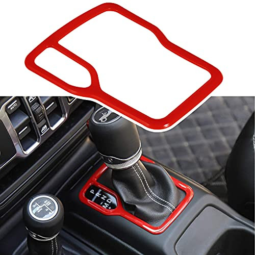 Bonbo Gear Shift Panel Trim Cover Trim Interior Accessories ABS Frame Decor for 2018-2021 Jeep Wrangler JL JLU  and  Gladiator JT Red