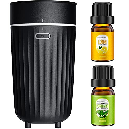 Car Essential Oil Diffuser, USB Car Diffuser with 2pcs Essential Oils, Ultrasonic Car Humidifier Aromatherapy Diffusers, Mini Portable Aromatherapy Car Oil Diffusers for Car Travel Office Home