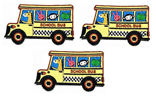 Umama Patch Set of 3 Back to School Bus Yellow Patch Animal Bus Iron on Patches for Kids Clothing Sew on Appliques Dress Clothes Backpacks Vest Jeans Jackets Hats
