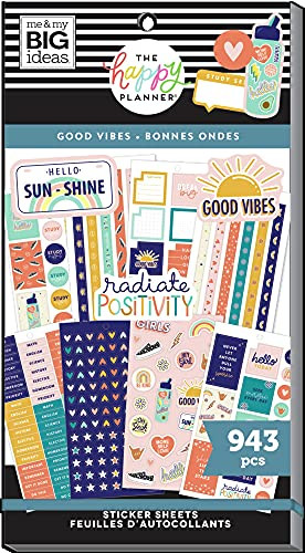 The Happy Planner Sticker Value Pack - Planner  and  School Accessories - Good Vibes Student Theme - Multi-Color - Great for Planning  and  Assignments - 30 Sheets, 943 Stickers