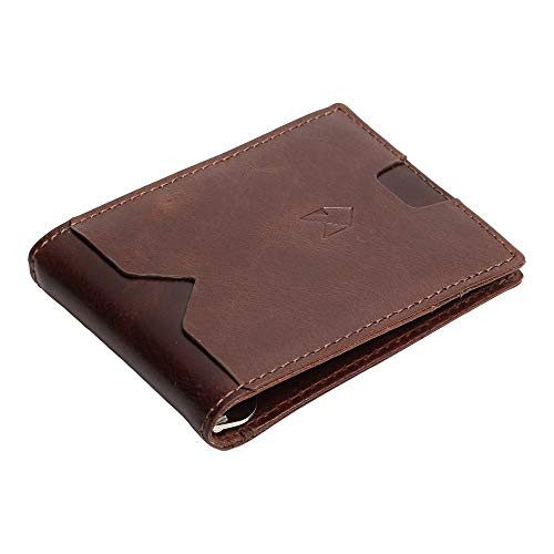 FOXHACKLE Minimalist Money Clip Front Pocket Leather Wallet for Men, Slim Bifold RFID Blocking Credit Card holder Wallet for Men, Full Grain Leather Handmade Mens Wallet  Gift for Men