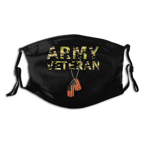 American Flag Camo Proud Us Army Veteran Face Mask with Adjustable Ear Loops Nose Wire, Cloth Reusable Face Protection with 2 Filter Pocket