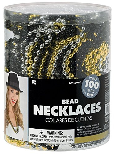 Amscan Bead Necklace, Party Accessory,  Black, Silver, Gold