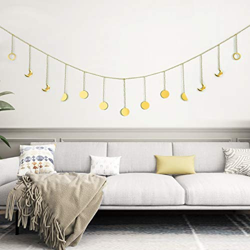 Moon Phase Wall Hanging, Seniny Gold Moon Wall Decor 82" Asthetic Moon Garland, Modern Bohemian Room Decor, Vintage Moon Phases Wall Art for Home Decor, Bedroom, Living Room, Dorm, Apartment, Office