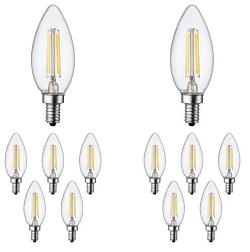 TCP LED 40 Watt Equivalent, 12 Pack, Filament B11 Dimmable Chandelier Candelabra Light Bulbs, Soft White -2700K-