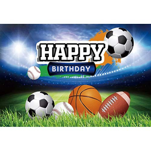 shensu Vinyl 7x5ft Happy Birthday Backdrop for Photoshoot Ball Sports Stadium Game Lawn Photo Background Kids Boys Girls Men Women Birthday Party Cake Table Decor Portrait Photo Studio Props