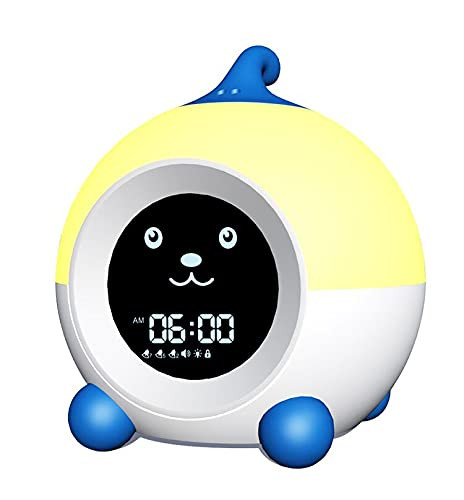 Teach Me Time Kids Alarm Clock, Children's Sleep Trainer ,Toddler Sleep Aid Night Light with Infrared Induction,11 Soothing Sounds,,3 Alarms,Sleep Timer -Capri Blue-