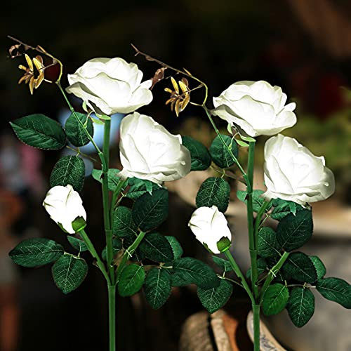 Solar Garden Stake Light, 2 Pack Outdoor Solar Rose Flower Lights, LED Landscape Lighting Lights for Garden, Patio, Yard Pathway, and Driveway Decoration -White-