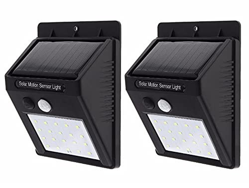 20 LED Solar Lights Solar Sensor Wall Lights Waterproof Solar Powered Motion Sensor Outdoor Light for Garden Fence Patio Deck Yard Driveway Stairs, 2 Pack
