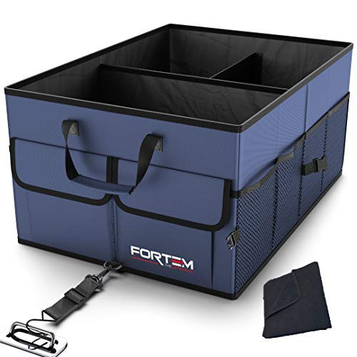 Fortem Car Trunk Organizer, Collapsible Storage, Non Slip Bottom, Securing Straps, Foldable Cover -Blue-