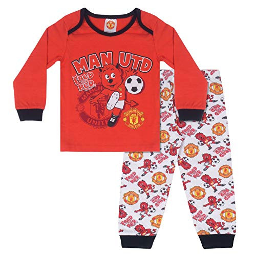 Manchester United FC Official Soccer Gift Boys Kids Baby Pajamas 0-3 Months Red/White