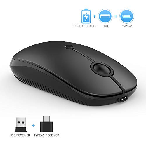 Type C Wireless Mouse, Vive Comb Rechargeable Dual Mode 2.4G Wireless Mouse USB C Mice with Nano USB and Type C Receiver Compatible with PC, Laptop, Computer, MacBook and All Type C Devices-Black