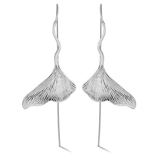 Lotus Fun S925 Sterling Silver Drop Earrings Vintage Ginkgo Leaf Dangle Earrings for Women and Girls, Handmade Unique Jewelry -Silver- Lotus Fun S925 Sterling Silver Drop Earrings Vintage Ginkgo Leaf Dangle Earrings for Women and Girls, Handmade Unique Jewelry -Silver-