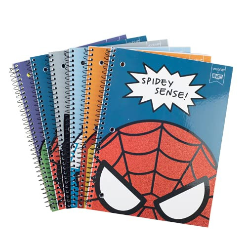 Yoobi x Marvel Spiral Notebook Set | 1 subject | Spider-Man and Avengers | 6 pack of Spiral Notebooks | 100 Perforated, 3-hole Punched Sheets Each | 2 Interior Pockets Each | PVC Free, FSC Certified