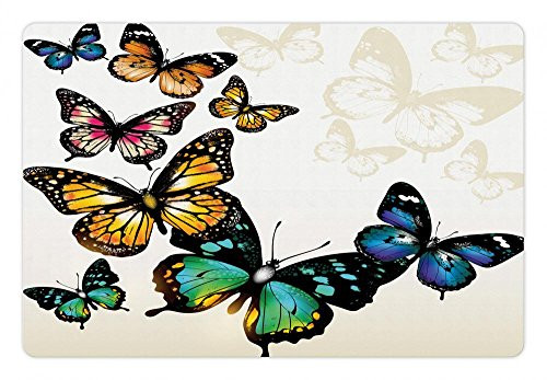 Ambesonne Butterfly Pet Mat for Food and Water, Vivid Monarch Butterflies Flying Shades Shadows Dreamlike Fantasy Display, Rectangle Non-Slip Rubber Mat for Dogs and Cats, Multicolor Ambesonne Butterfly Pet Mat for Food and Water, Vivid Monarch Butterflies Flying Shades Shadows Dreamlike Fantasy Display, Rectangle Non-Slip Rubber Mat for Dogs and Cats, Multicolor