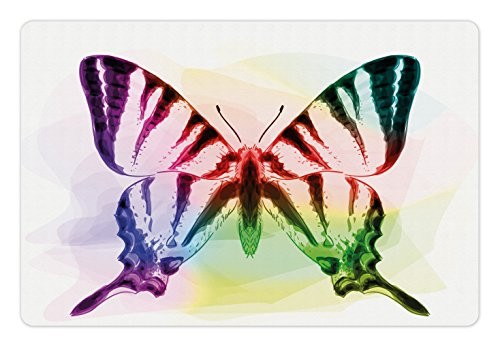 Ambesonne Swallowtail Butterfly Pet Mat for Food and Water, Butterfly with Rainbow Colors Fantasy Animal Dreamy Display, Rectangle Non-Slip Rubber Mat for Dogs and Cats, Multicolor Ambesonne Swallowtail Butterfly Pet Mat for Food and Water, Butterfly with Rainbow Colors Fantasy Animal Dreamy Display, Rectangle Non-Slip Rubber Mat for Dogs and Cats, Multicolor