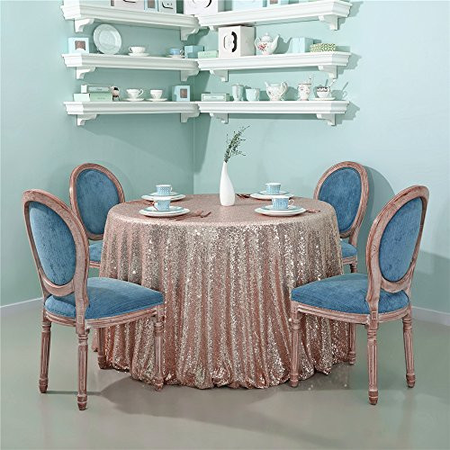 Zdada Sequin Tablecloth 70inch Round, High Density Shiny Sequin, Rose Gold