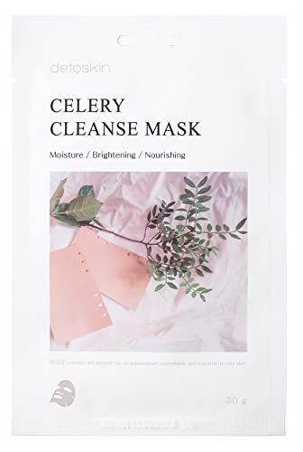 Detoskin Korean Skin Care Collagen Essence Celery Facial Mask 1.01 fl.oz. | 10 Face Mask Sheets Facemasks for Girls Women Men with Sensitive  and  Dry Skin | Moisturizing Nourishing Detoxifying