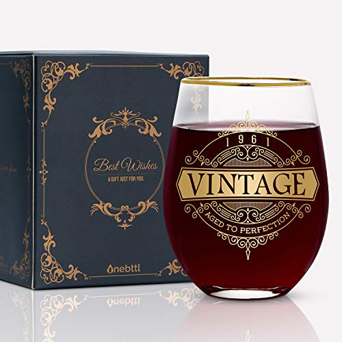 Onebttl 60th Birthday Glass for Women and Men- 530ml Wine Glass - 1961 Birthday Decorations - 60th Anniversary Ideas - 1961