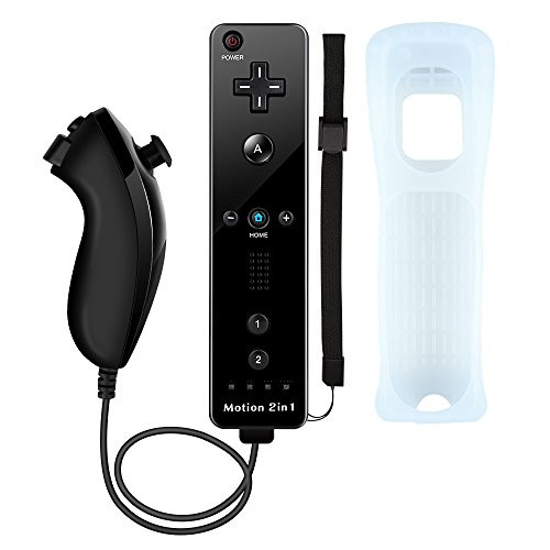 Dotca RC02 Wii Remote Plus and Nunchuk Controller, Built-in Motion Plus Remote Controller with Silicone Case for Nintendo Wii/Wii U(Light Black)