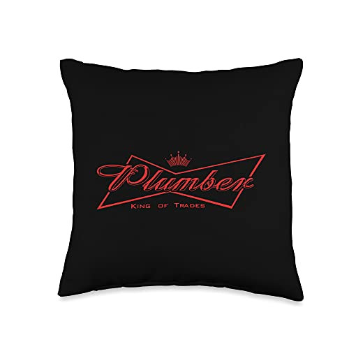 Funny Plumber Plumbing Gift Shirt Shop Plumber King of Trades Funny Plumbing Throw Pillow, 16x16, Multicolor