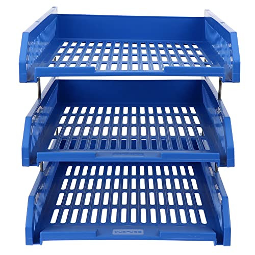 NUOBESTY 3 Tier File Shelf Document Tray Organizer Stackable File Organizer Letter Tray Paper Holder File Tray Office -Blue-