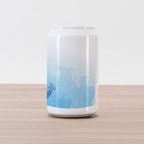 Ambesonne Nautical Cola Can Shape Piggy Bank, Monochrome Anchor Illustration Deep Down in The Sea Bottom Be Strong and Stable, Ceramic Cola Shaped Coin Box Money Bank for Cash Saving, Pale Blue
