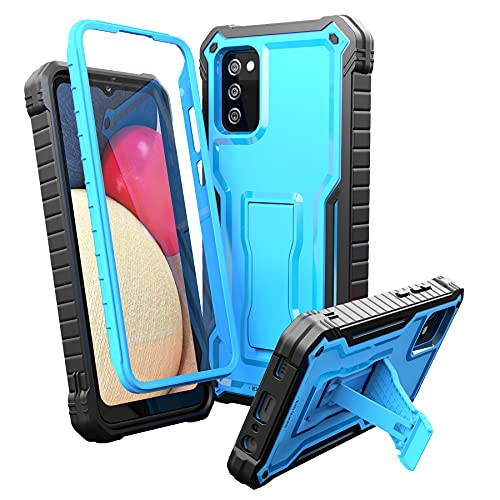 ExoGuard for Samsung Galaxy A02S Case, Rubber Shockproof Full-Body Cover Case Built-in Screen Protector and Kickstand Compatible with Samsung A02S Phone -Blue-