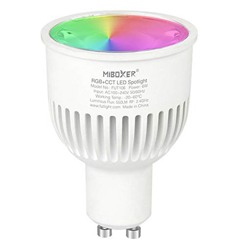 LGIDTECH FUT106 Miboxer 6W 2.4GHz WiFi Led Spotlight Bulb GU10 AC 100-240V RGB plusCCT Color Changing,Temperature Adjustable,Memory Funtcion.Single Bulb Wouldn't Work