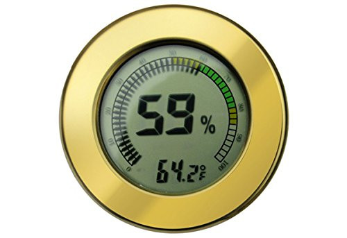 Prestige Import Group - 2.5" Digital Mountable Hygrometer w/Calibration for Cigar Humidors - Color: Gold