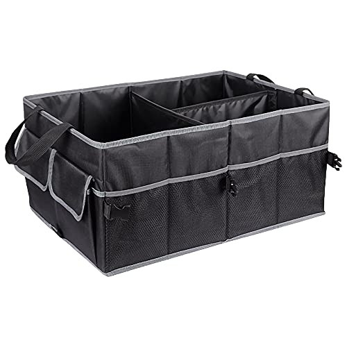 KLEVERISE Trunk Organizer Cargo Organizer Waterproof Trunk Storage Suitable for Trucks Vans Cars SUV MPV, Durable Multi-Compartment Collapsible Box with Reinforced Handles
