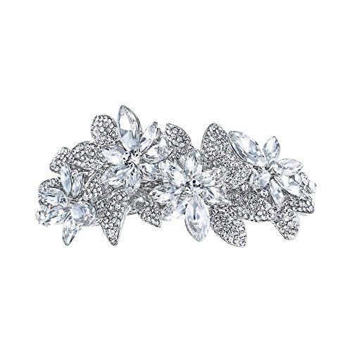 EVER FAITH Bridal Hair Accessory Austrian Crystal Bridal 4 Daisy Flowers Hair Barrette Clip for Women Clear Silver-Tone