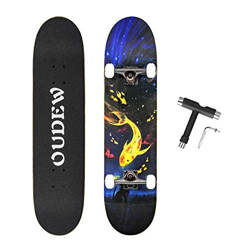 Skateboard, Complete Skateboard 31''x 8'', 8 Layer Canadian Maple Double Kick Deck Concave Cruiser Trick Skateboards for Kids Boys Girls Youths Beginners.