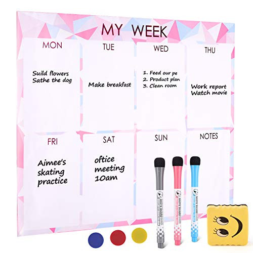 Magnetic Weekly Calendar for Refrigerator-Weekly Dry Erase Fridge Calendar-to-Do List and Grocery List Board- Whiteboard Planner  and  Organizer for Kitchen Fridge- Weekly Meal Planner Menu Board