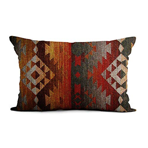 Topyee Throw Pillow Cover 12x20 Inch Art Navajo Orange and Grey Home Decor Pillowcase Lumbar Pillow Case Cushion Cover for Sofa Couch Bed