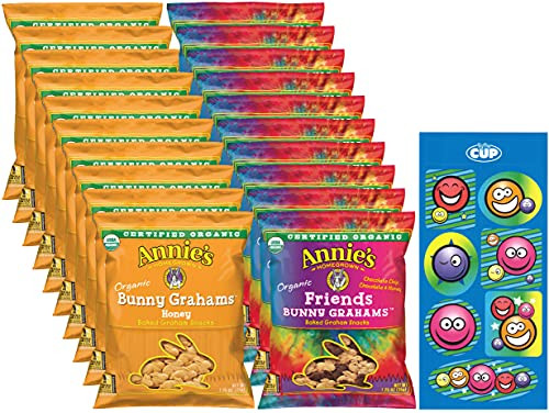 Annie's Organic Baked Graham Snacks Variety, Friends Bunny Grahams and Honey Bunny Grahams -Pack of 20- with By The Cup Stickers