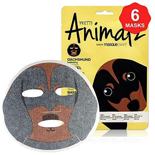 masque BAR Pretty Animalz Dachshund Puppy Facial Sheet Mask -6 Pack-  Korean Beauty Skin Care Treatment   Spa Fun Face Mask Sheets Animal Characters