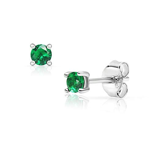 SolidSilver - Sterling Silver 3mm Round Solitaire Stud Earrings Made with Swarovski Crystal | Emerald SolidSilver - Sterling Silver 3mm Round Solitaire Stud Earrings Made with Swarovski Crystal | Emerald